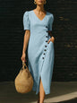 Women’s Casual V-Neck Short Sleeve Midi Dress FitiqueFit