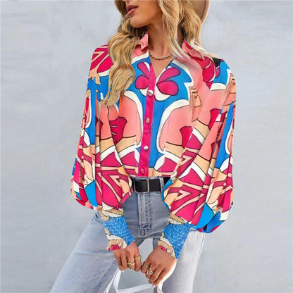 Boho Printed Lantern Sleeve Top – Relaxed Fit Casual Shirt for Country Girls Country in My Heart