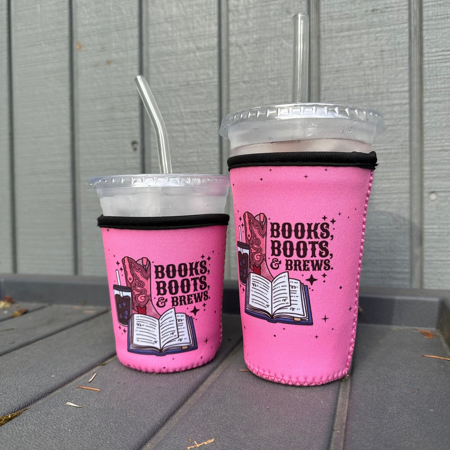Books Boots and Brews Iced Coffee Cover | Iced Coffee Koozie BashDesignsCo