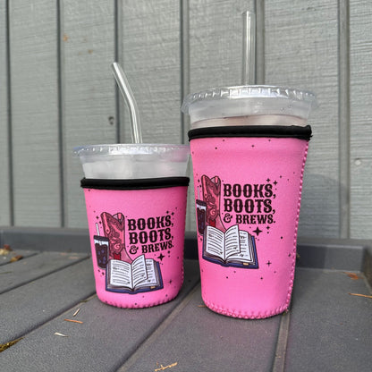 Books Boots and Brews Iced Coffee Cover | Iced Coffee Koozie BashDesignsCo