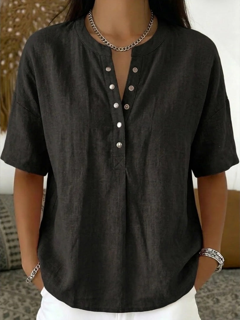 Women's Solid Color Loose-Fit Short-Sleeve Pullover Top FitiqueFit