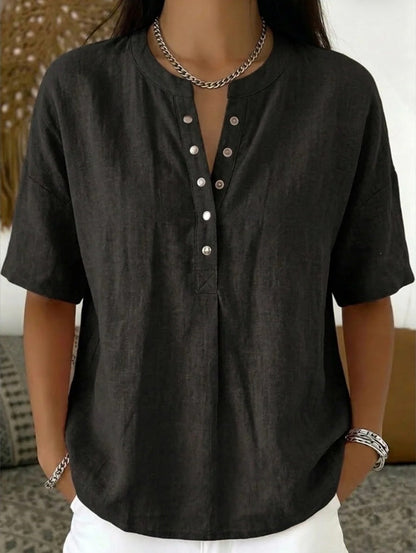 Women's Solid Color Loose-Fit Short-Sleeve Pullover Top FitiqueFit