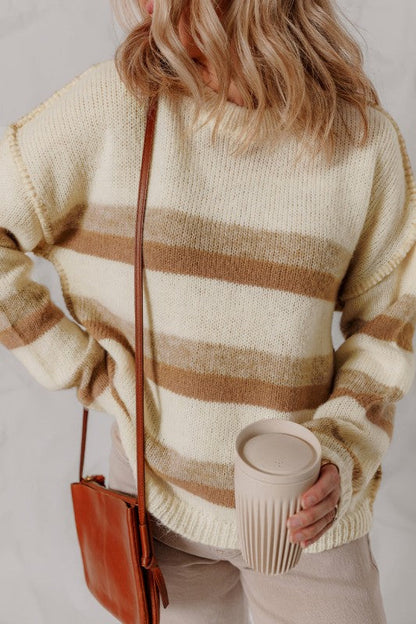 Stripe Reverse Seam Drop Shoulder Baggy Sweater Shop Style & More | Fresh Looks, Everyday Deals & Free Shipping