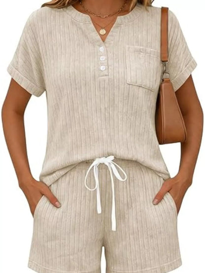 Casual Ribbed Knit Tee and Shorts Set New Era Fashion LLc