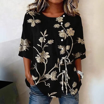 Women's Floral 3D Print Pullover Top – Loose Fit Elegant Casual S to 3XL FitiqueFit
