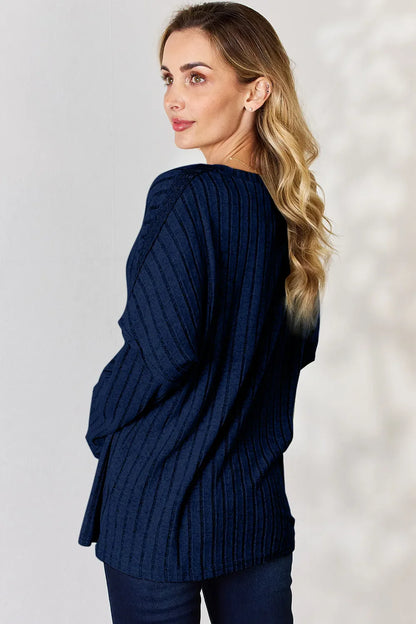 Basic Bae Full Size Ribbed Half Button Long Sleeve T-Shirt New Era Fashion LLc