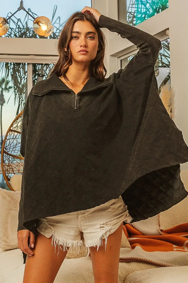 BiBi Vintage Washed Quilted Half Zip Top West2East Surf