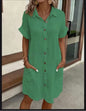 Women's Casual Loose Short-Sleeve Midi Shirt Dress – Button-Down FitiqueFit