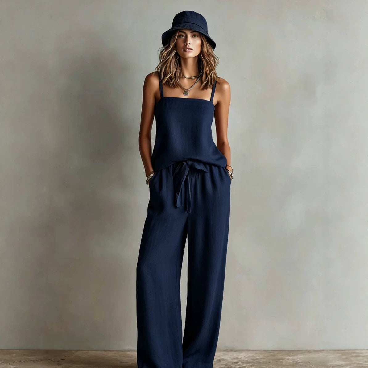 Women's Spaghetti Strap Cami Top & Wide-Leg Pants Two-Piece Set FitiqueFit