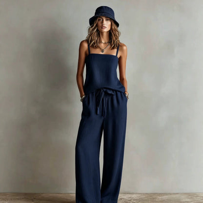 Women's Spaghetti Strap Cami Top & Wide-Leg Pants Two-Piece Set FitiqueFit