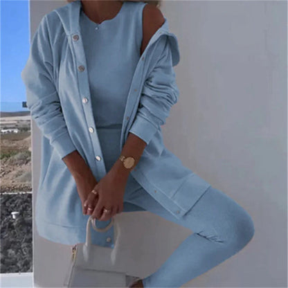 Women's Fashion Sports And Leisure Hooded Sweater Vest Pants Three-piece Set See size chart under “more details” The Fashion Celestial