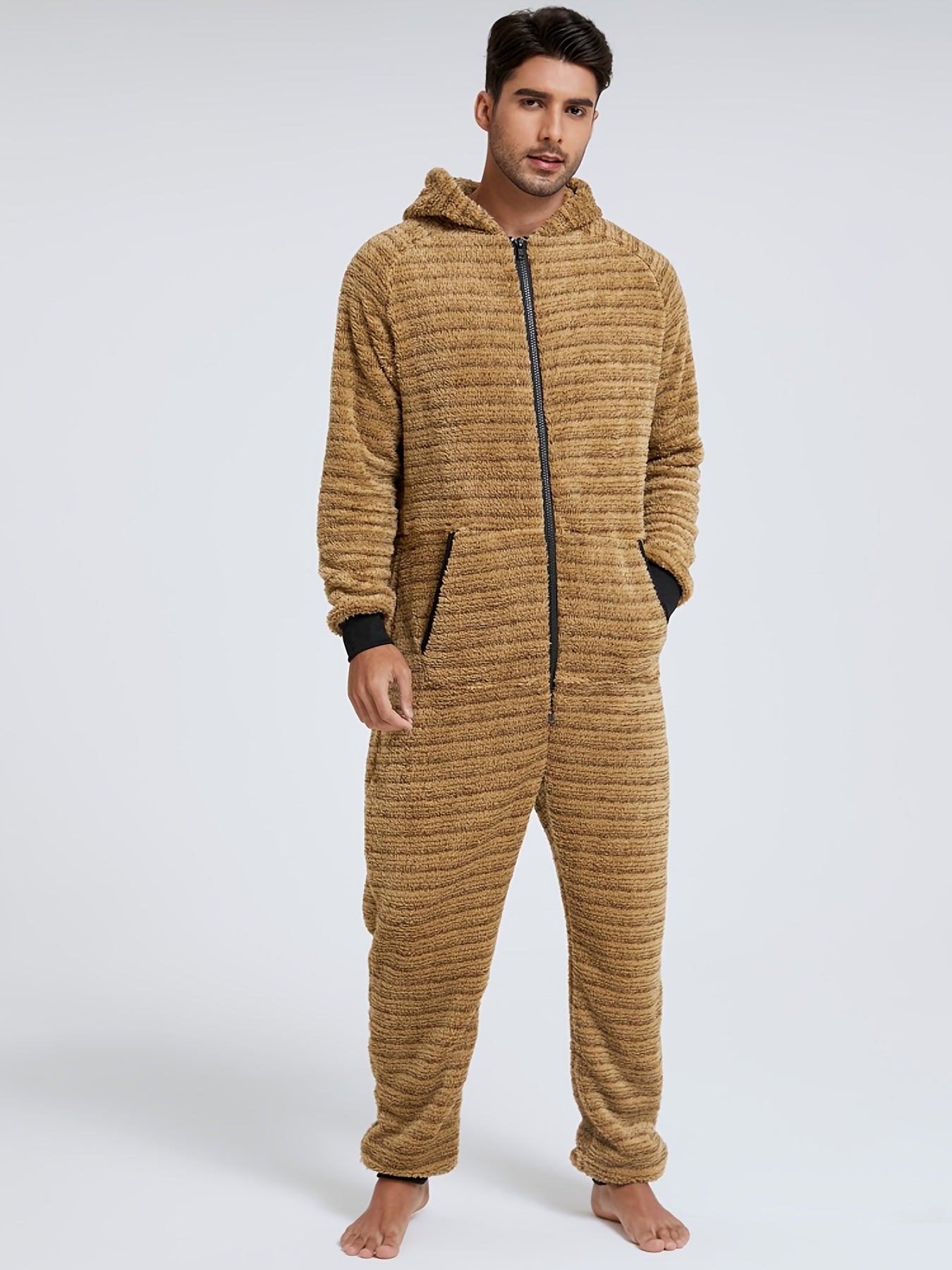 Men'S Heavy-Duty Full-Zip Hooded Onesie - Long Sleeve Winter Sleepwear with Drawstring Hood, Loose Fit Onesie for Cold Weather, Christmas Costume & Everyday Indoor/Outdoor Use - Easy Zipper Closure, Indoor Loungewear, Plush, NovaCart