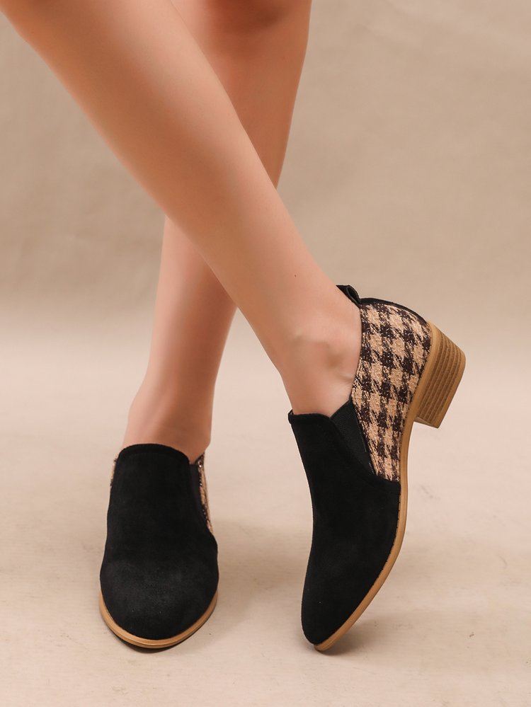 Women's Retro Color-Block Slip-On Heels – Round Toe Mid Heel Dress Shoes FitiqueFit