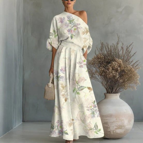 Women's Printed Off-Shoulder Top & Pants Two-Piece Set – 4 Prints S–4XL FitiqueFit