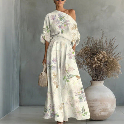 Women's Printed Off-Shoulder Top & Pants Two-Piece Set – 4 Prints S–4XL FitiqueFit