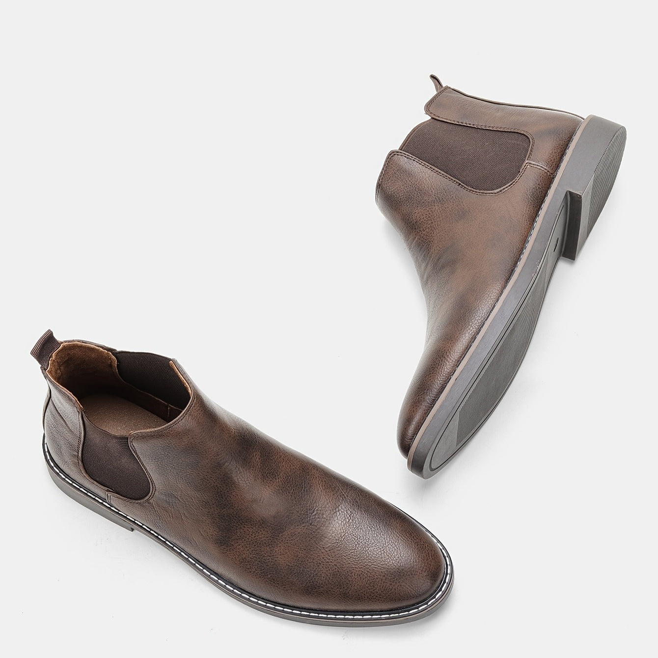 Men'S Chelsea Ankle Boots - Size 40-46, Brown Faux Cover with Black Elastic Band, Pointed Toe, TPR Sole, Ideal for Casual Wear and Vacation NovaCart