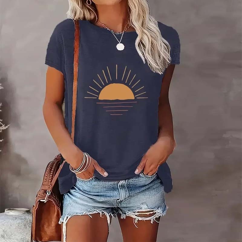 Sunrise Print Round Neck T-Shirt FitiqueFit