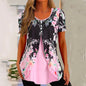 Women’s Printed Faux Two-Piece V-Neck Short Sleeve Top FitiqueFit