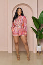 Women's Floral Print Long-Sleeve Top & Shorts Two-Piece Set FitiqueFit