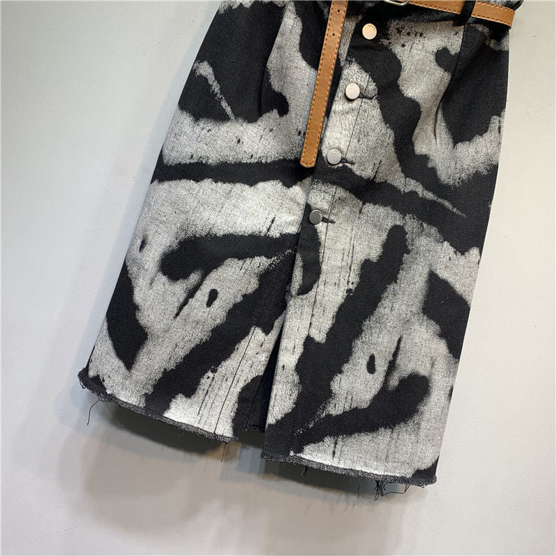 Tie-dyed High Waist Stretch Denim Skirt Grayceful LLC