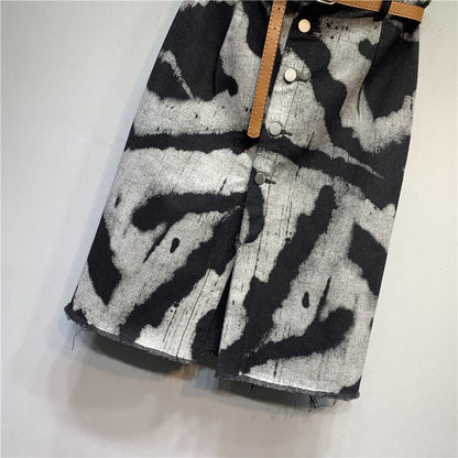 Tie-dyed High Waist Stretch Denim Skirt Grayceful LLC