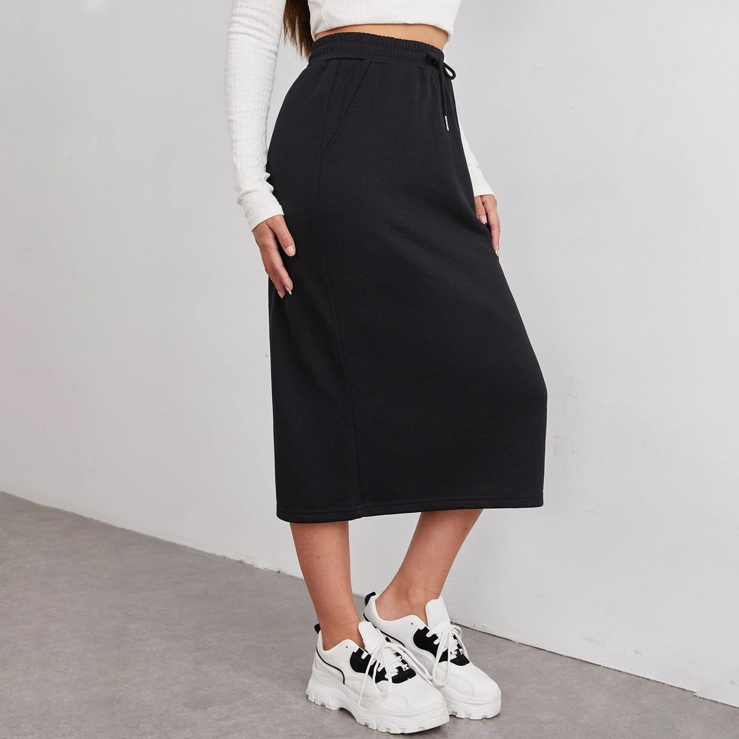 Sports Leisure Commute Loose Elastic Waist Solid Skirt Grayceful LLC