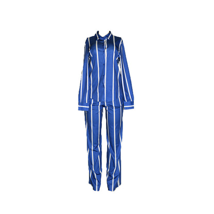 Women's Striped Print Two-piece Set - Button Front Collar Long Sleeve Shirt & High Waist Wide Leg Loose Pants Set - Casual Style - For Women - Perfect for Everyday Wear & Loungewear - Great Gift for Fashionable Women NovaCart
