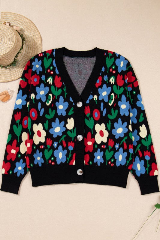 Floral Buttoned V-Neck Cardigan Sweater Shop Style & More | Fresh Looks, Everyday Deals & Free Shipping