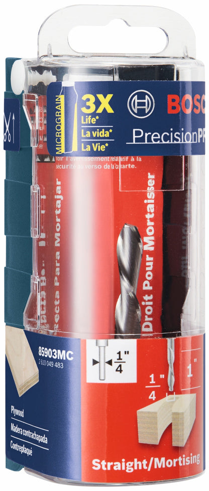 BOSCH 85903MC 1/4 In. x 1 In. Solid Carbide Double-Flute Downcut Spiral Router Bit VM Hardware