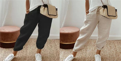 Women’s Cotton Linen Casual Pants – Solid Color FitiqueFit