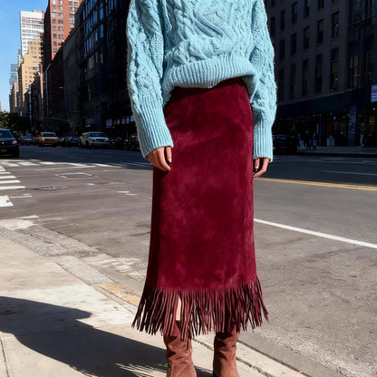 Women's Fashionable Elegant Long Suede Skirt Comfortable Slim Fit Grayceful LLC