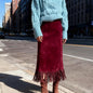 Women's Fashionable Elegant Long Suede Skirt Comfortable Slim Fit Grayceful LLC