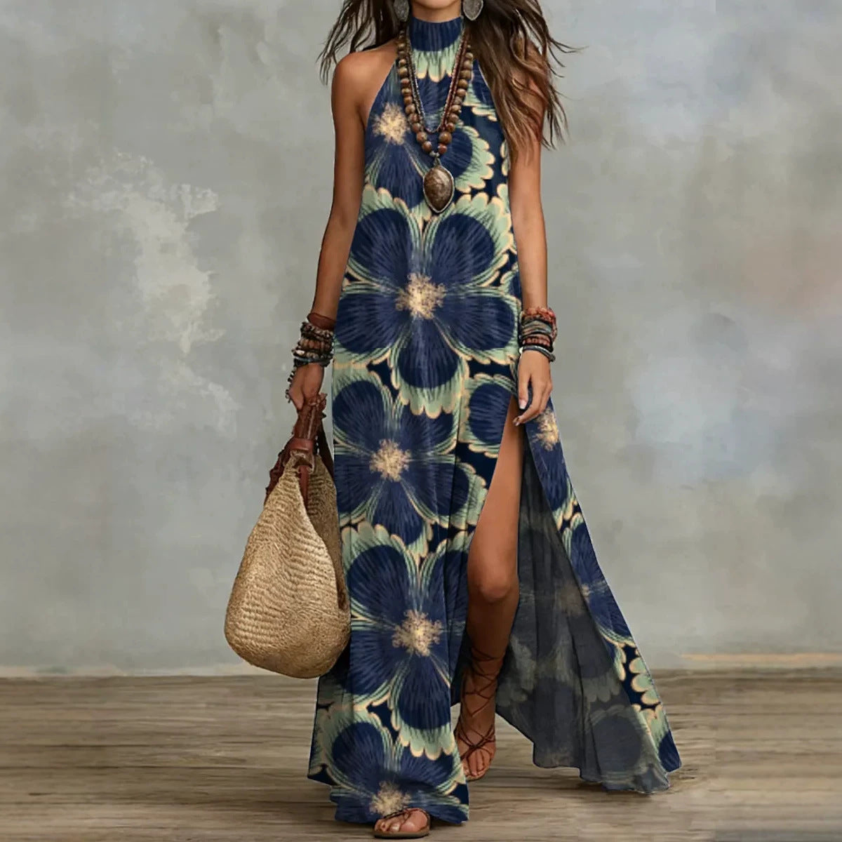 Women's Sleeveless Split Floral Print Maxi Dress FitiqueFit