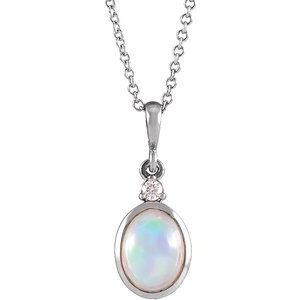 14K White 8x6 mm Natural Ethiopian Opal & .03 CT Natural Diamond 16-18" Necklace Ethereal Legacy Boutiques