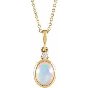 14K Yellow 6x4 mm Natural Ethiopian Opal & .015 CT Natural Diamond 16-18" Necklace Ethereal Legacy Boutiques