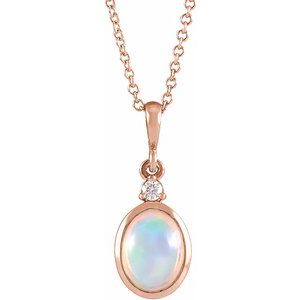 14K Rose 8x6 mm Natural Ethiopian Opal & .03 CT Natural Diamond 16-18" Necklace Ethereal Legacy Boutiques