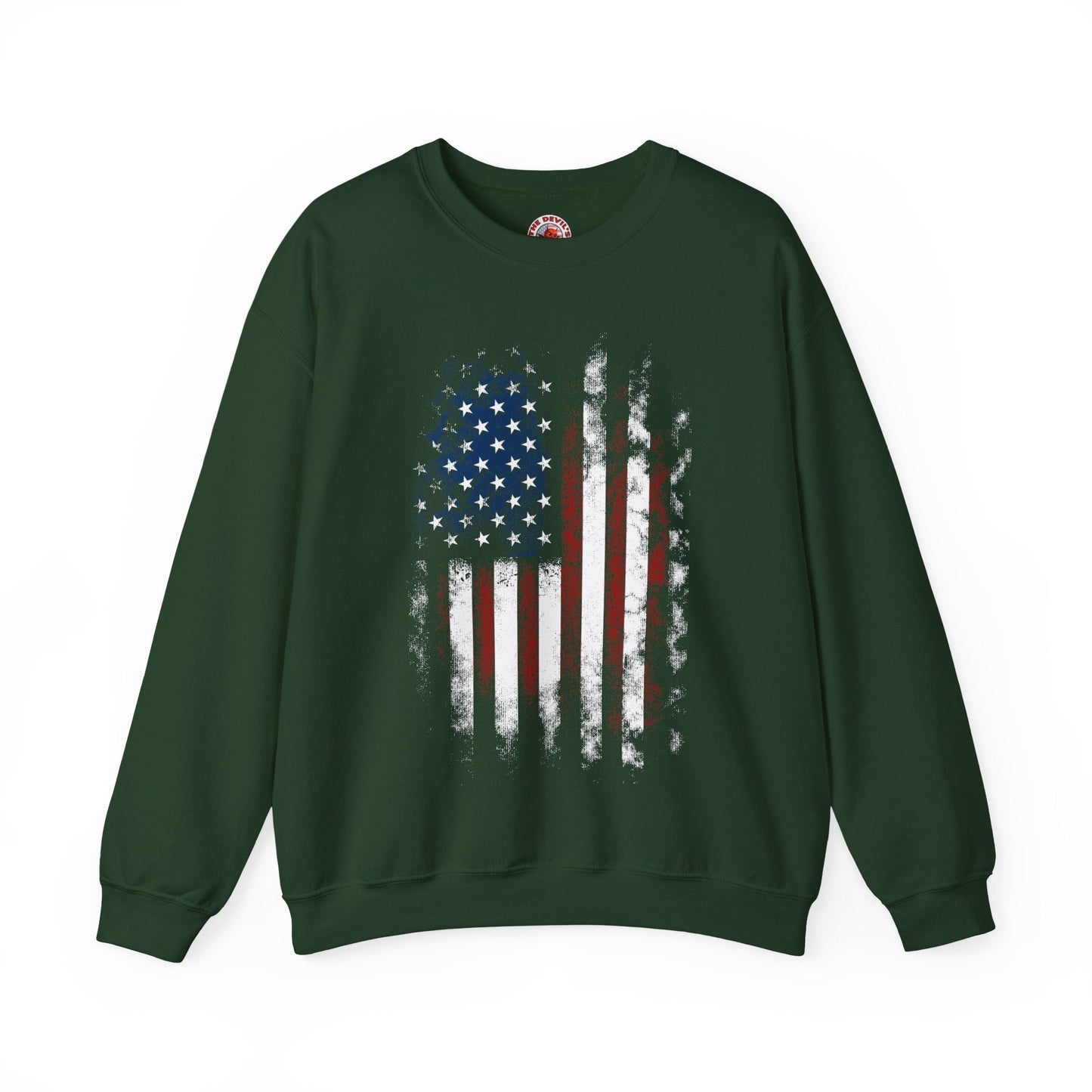 Distressed American Flag Crewneck Sweatshirt The Devil's Pickle
