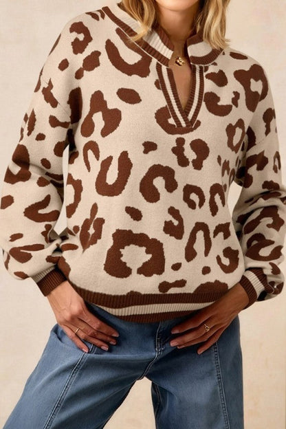 Leopard Knit V-Neck Sweater Shop Style & More | Fresh Looks, Everyday Deals & Free Shipping