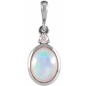 14K White 6x4 mm Natural Ethiopian Opal & .015 CT Natural Diamond Pendant Ethereal Legacy Boutiques