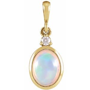 14K Yellow 8x6 mm Natural Ethiopian Opal & .03 CT Natural Diamond Pendant Ethereal Legacy Boutiques