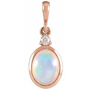 14K Rose 6x4 mm Natural Ethiopian Opal & .015 CT Natural Diamond Pendant Ethereal Legacy Boutiques