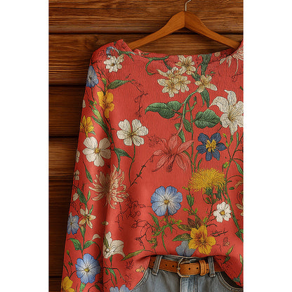Women’s Fall Wildflower Print Long Sleeve T-Shirt FitiqueFit