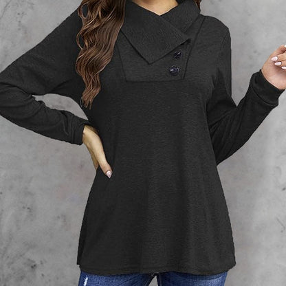 Women's Fashionable Long Sleeved Hood Collar Button Waist Top T-shirt FitiqueFit