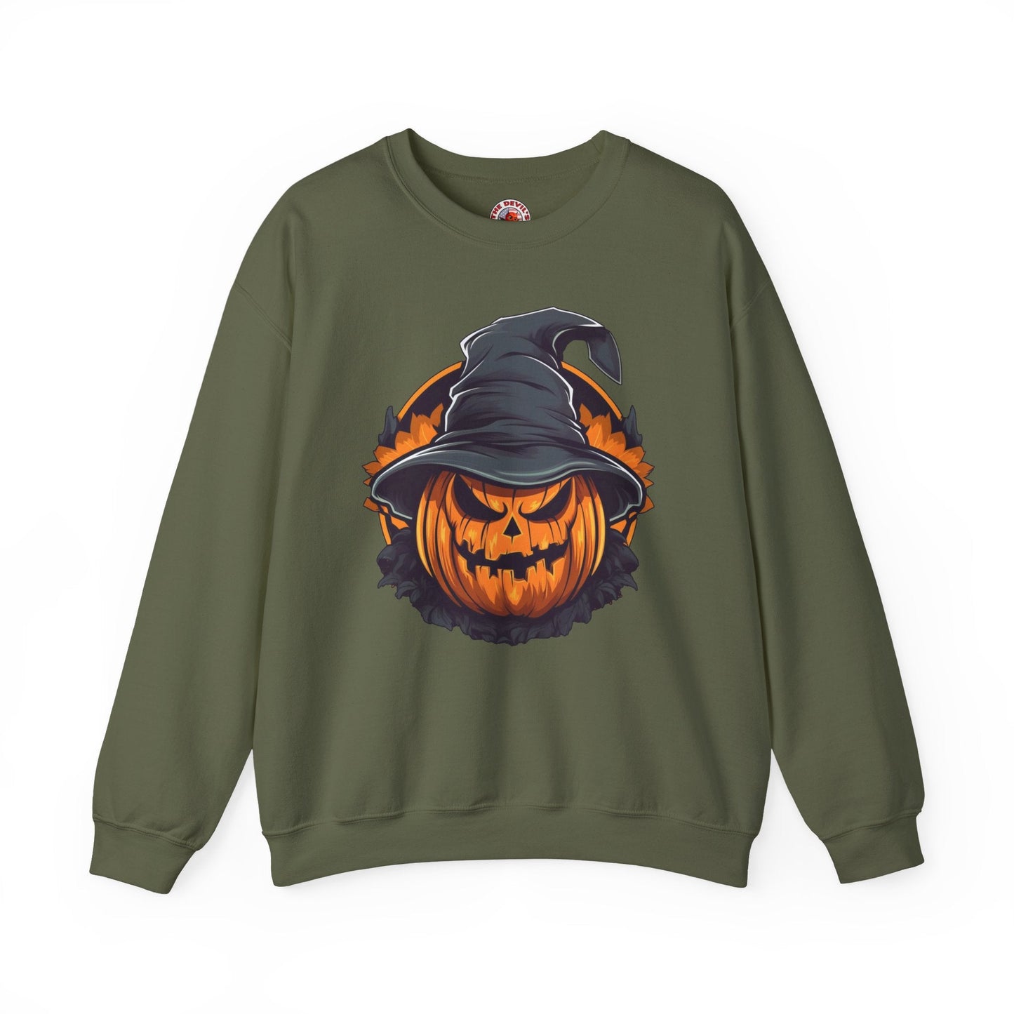 Scary Witch Pumpkin Halloween Crewneck Sweatshirt The Devil's Pickle