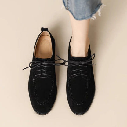 Women's Retro Lace-Up Deep-Mouth Suede Loafer Pumps FitiqueFit