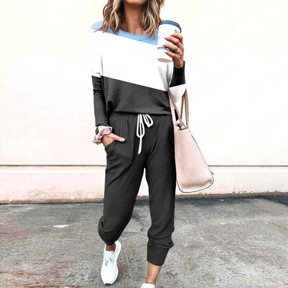 Women's Long Sleeve T-Shirt & Pencil Pants Set – Loose Fit, Striped & Solid FitiqueFit