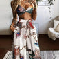 Women's Feather Print Crop Top & Pants Set – 2-Piece Vacation Outfit FitiqueFit
