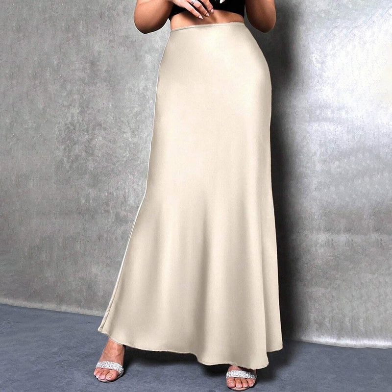 Women's Elegant Satin High Waist Flared Midi Skirt Cocktail Party Wedding Long Skirt Grayceful LLC