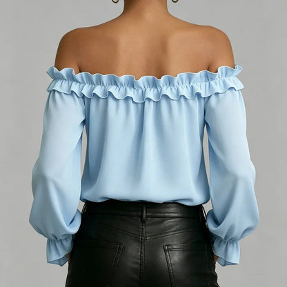 Women's Ruffle Off-Shoulder 3/4 Sleeve Elegant Shirt FitiqueFit