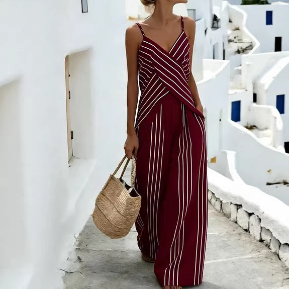 Women's Striped V-Neck Sleeveless Two-Piece Set FitiqueFit